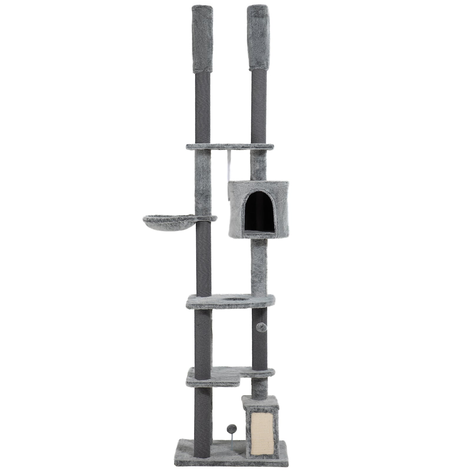 225-255cm Floor to Ceiling Cat Tree, Large Cat Tower w/ Cat Scratching Posts, Ramp, Cat House