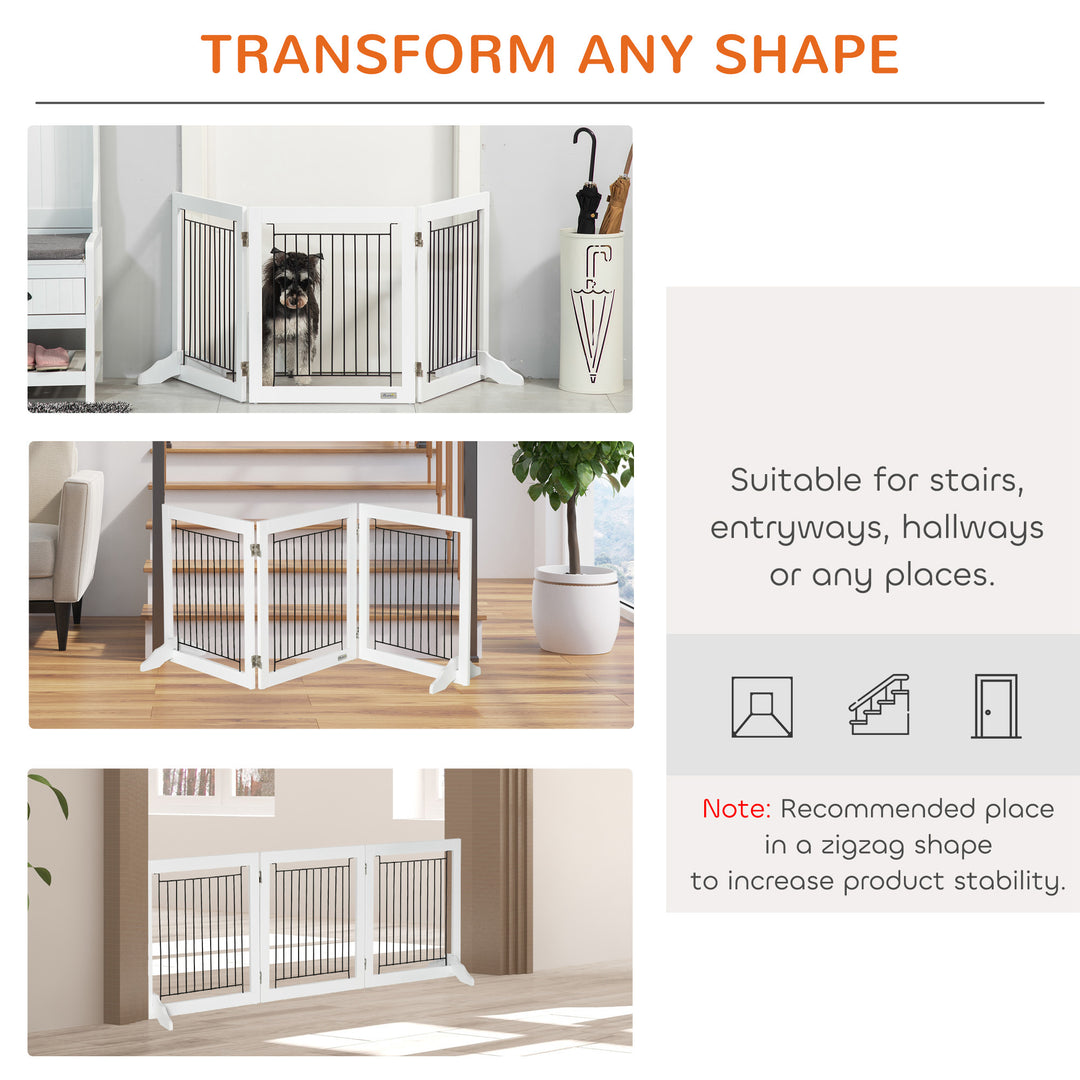 MCL Foldable Pet Gate, with Three Panels & Two Support Feet - White