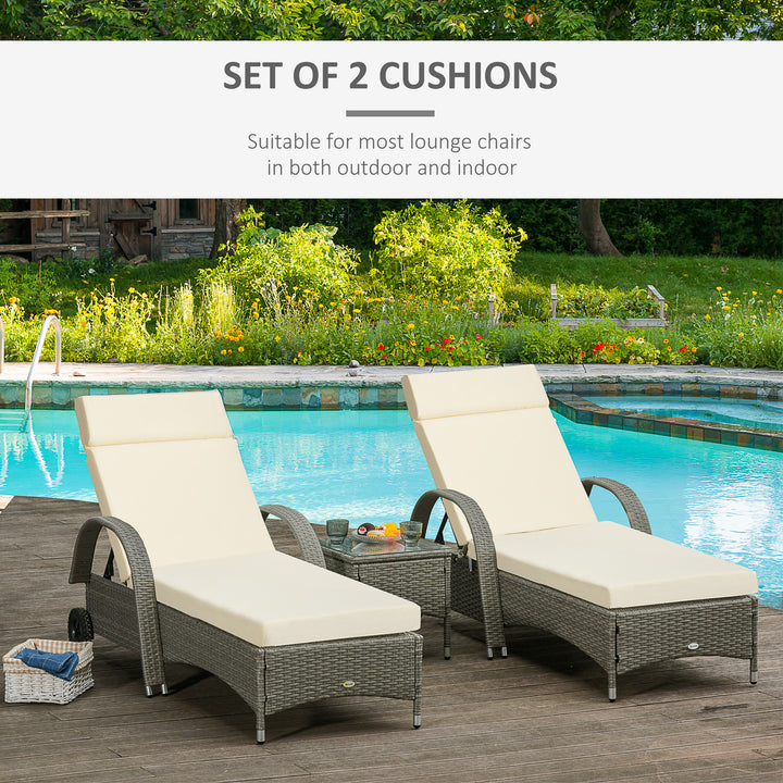 Outsunny Set of 2 Sun Lounger Cushions, Replacement Cushions for Rattan Furniture with Ties, 196 x 55 cm, Cream White