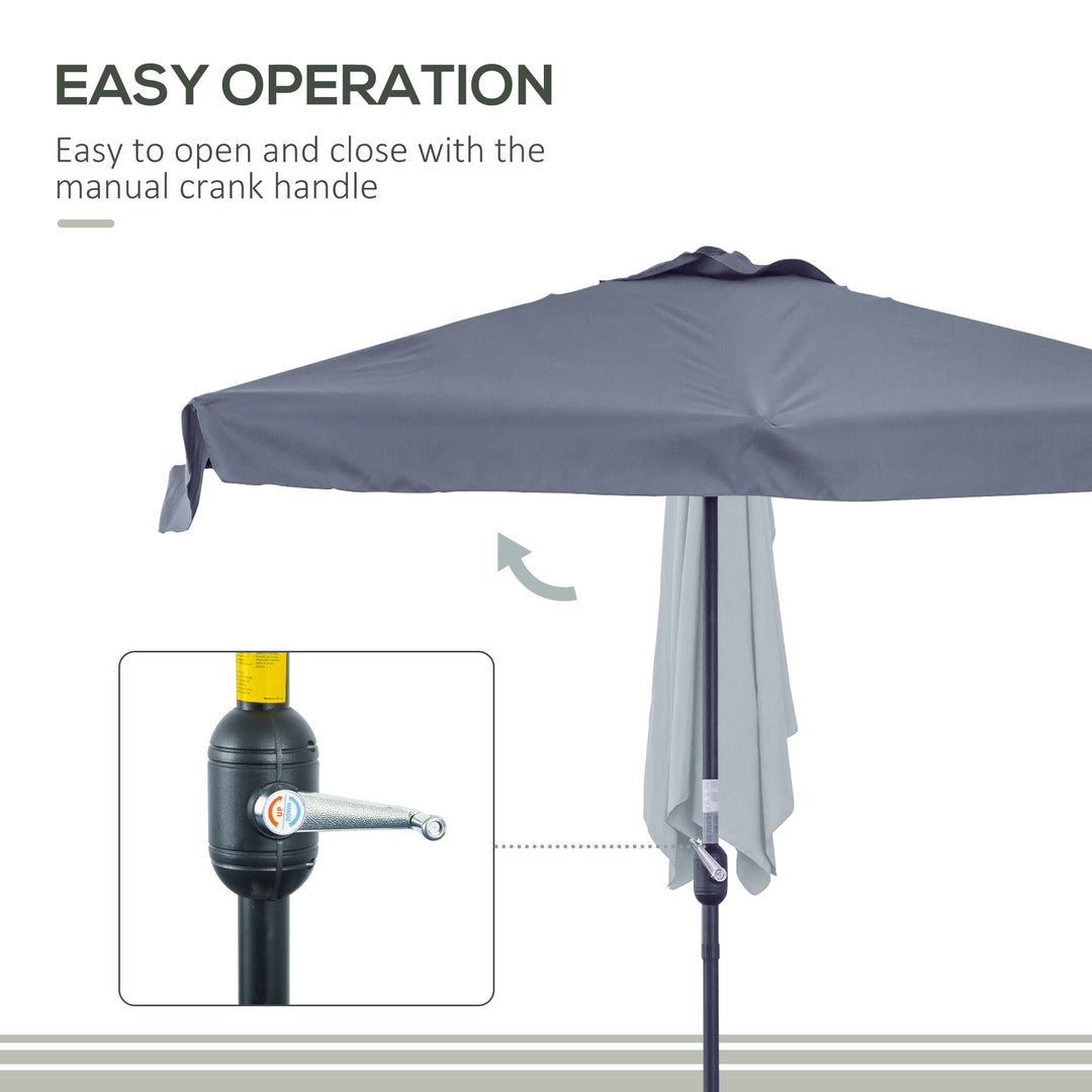 2.3m Half Parasol Semi Round Umbrella Patio Metal Frame Crank Handle for Balcony-- NO BASE INCLUDED, Grey