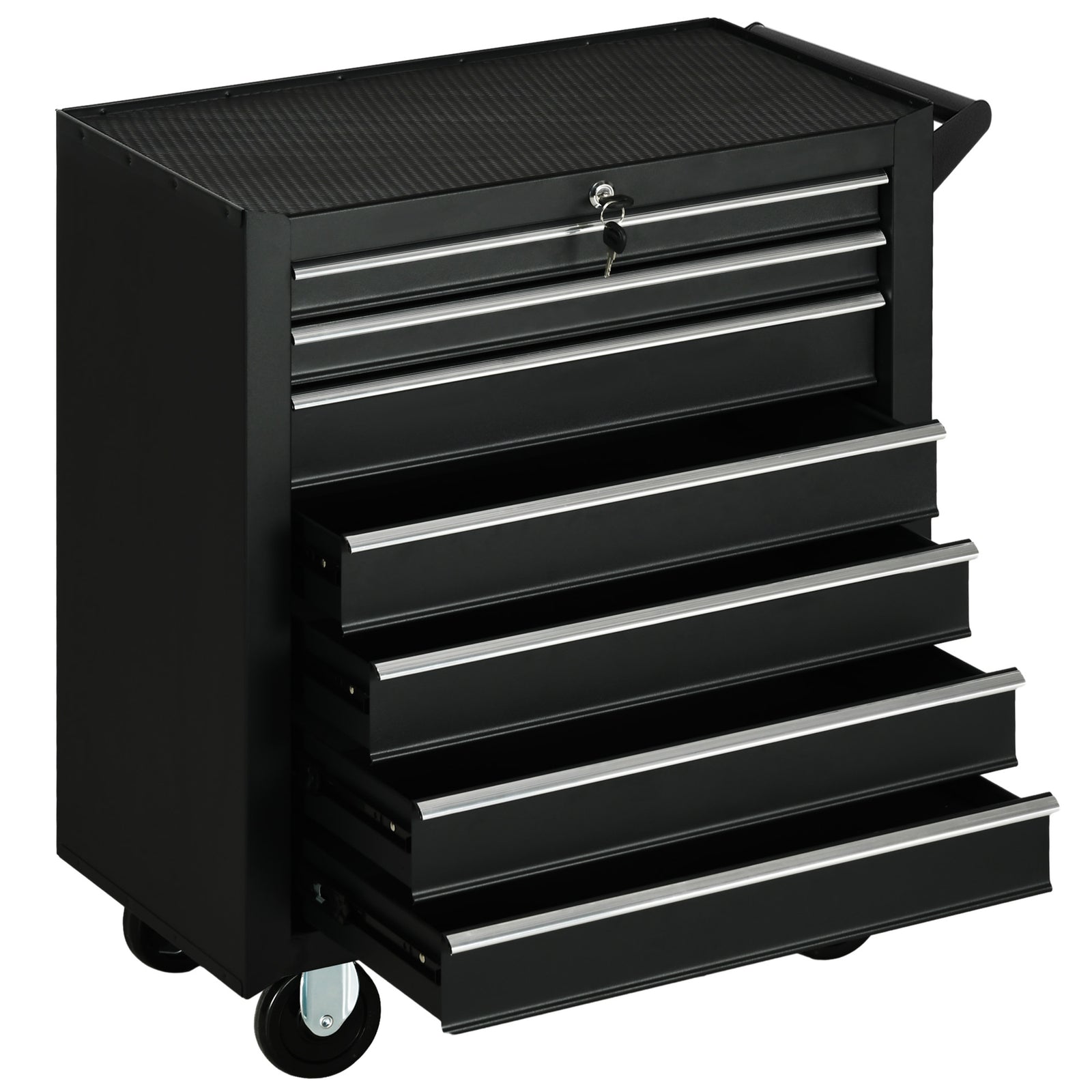 7-Drawer Rolling Tool Chest on Wheels, Lockable Tool Cabinet with Side Handle, Metal Tool Box Trolley for Garage, Workshop, Matte Black