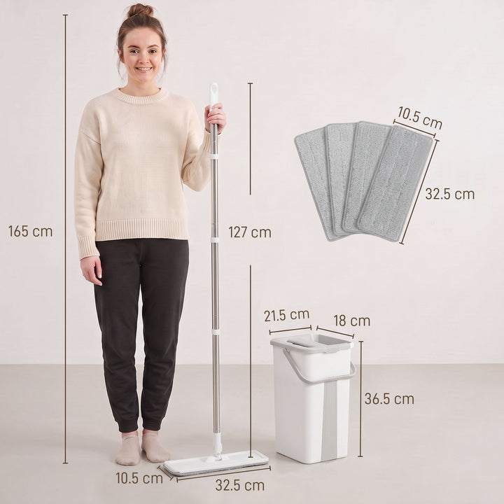 Mop and Bucket Set, Compact Flat Mop System with Wringer, 2-Chamber - view 3