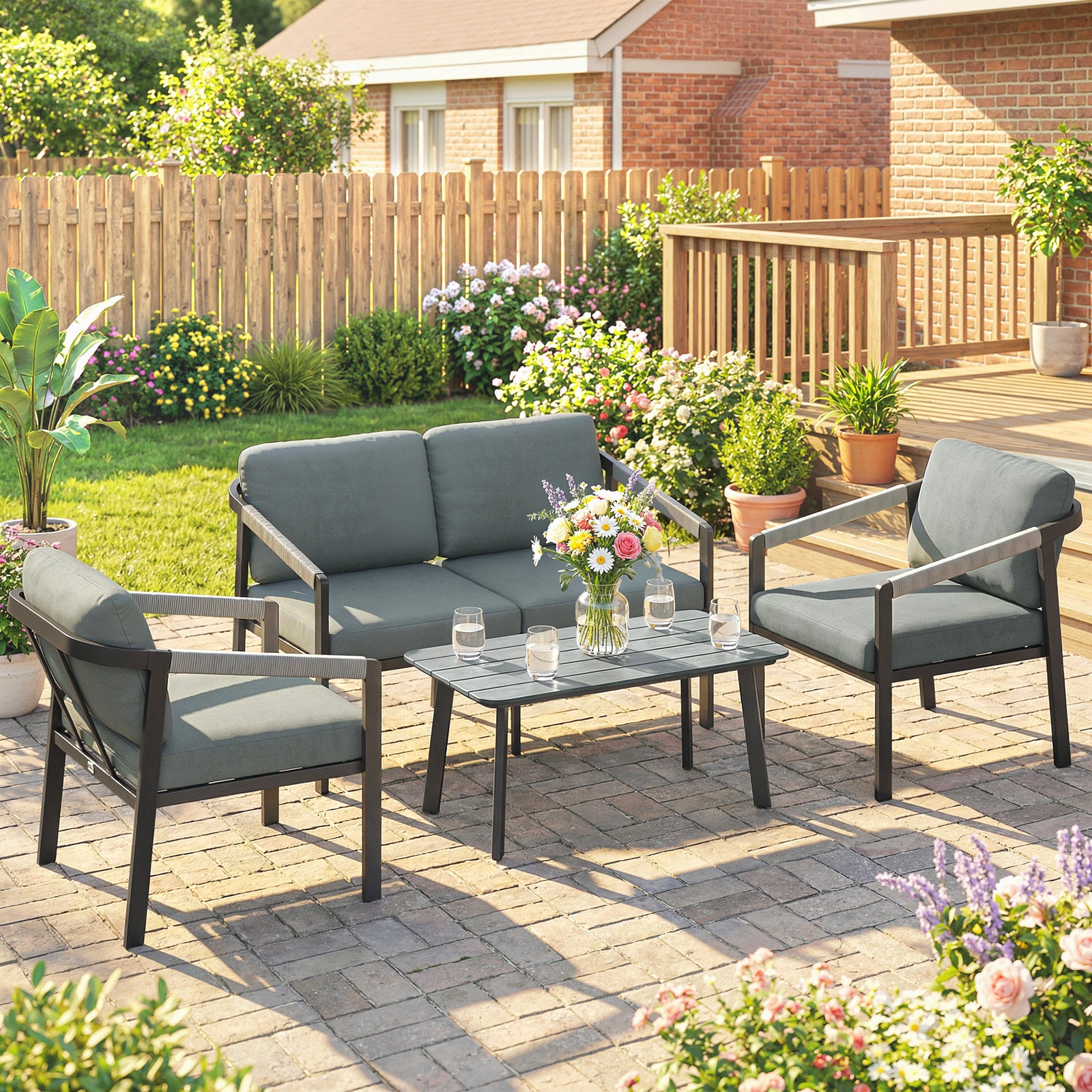 Aluminium Garden Furniture Set, 4 Seater Outdoor Patio Furniture with 