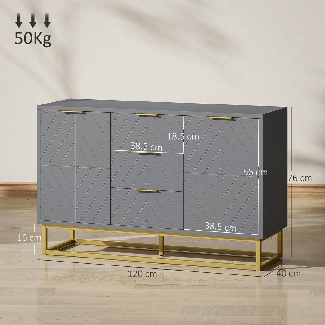 Sideboard with 3 Drawers and Adjustable Shelves for Living Room - Grey