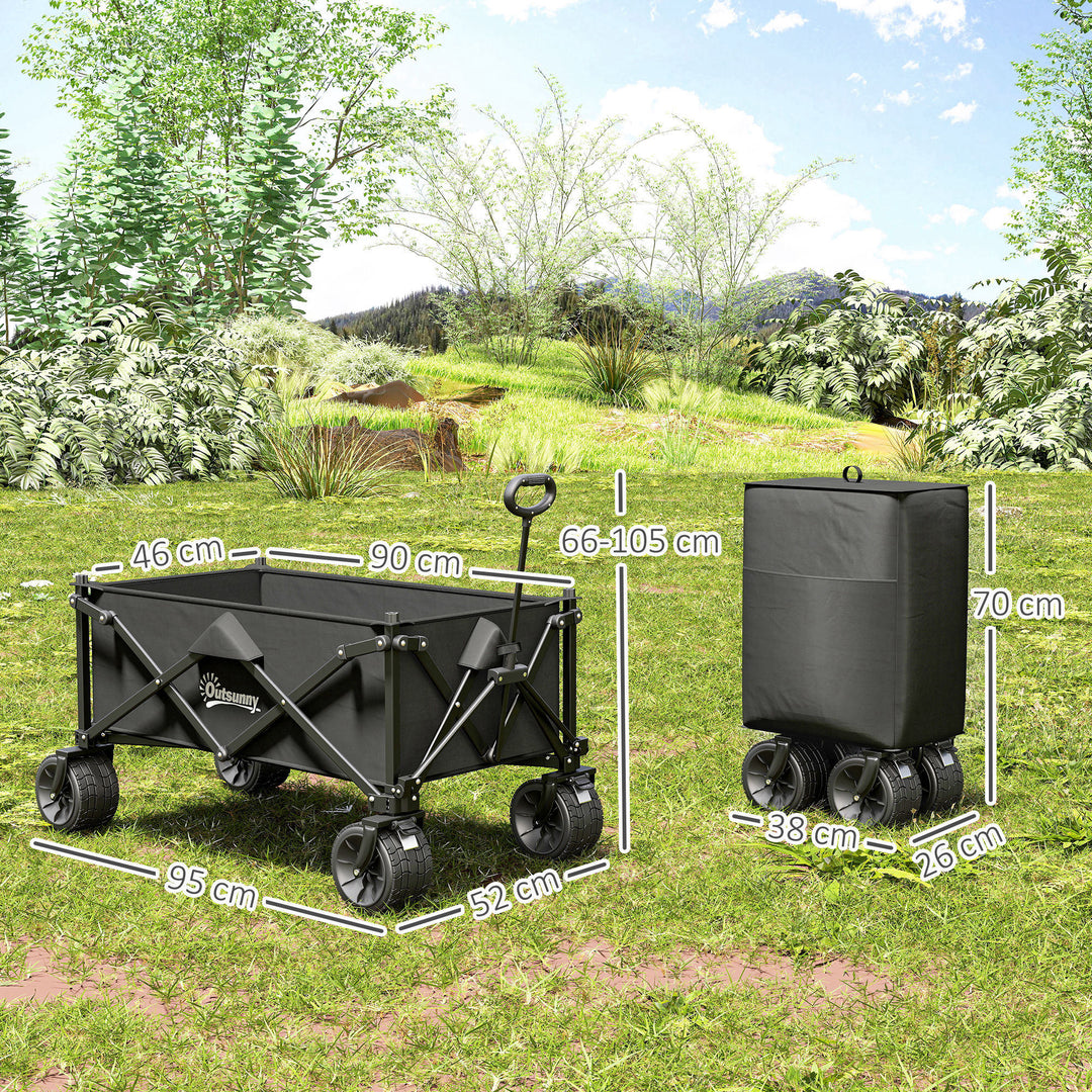 Folding Garden Trolley, Outdoor Wagon Cart with Carry Bag, for Beach, Camping, Festival, 120KG Capacity, Black