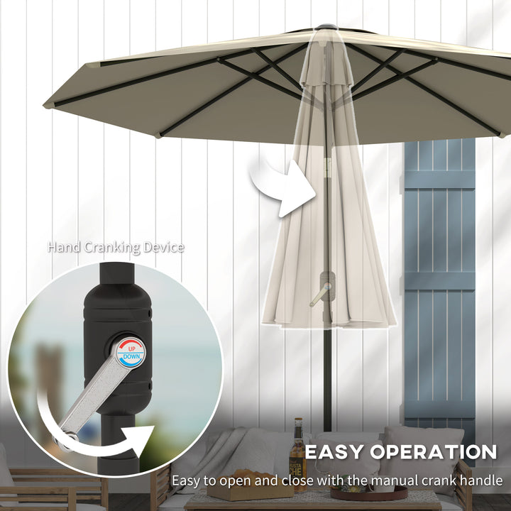 2.6M Garden Parasol Umbrella with Tilt and Crank, Outdoor Sun Parasol Sunshade Shelter with Aluminium Frame, Light Grey