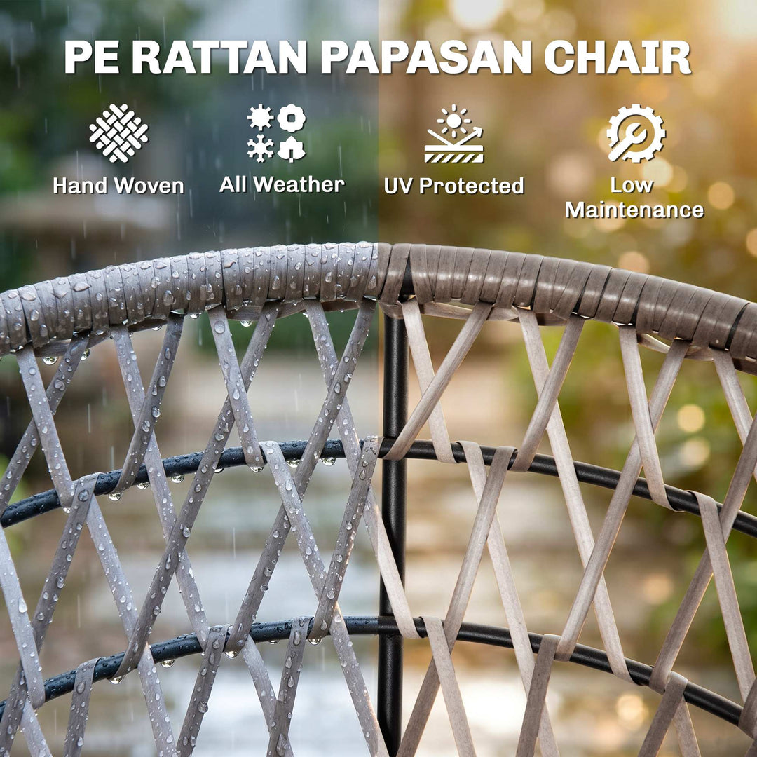 360° Swivel Rattan Moon Bowl Chair Round Lounge Garden Wicker Basket S