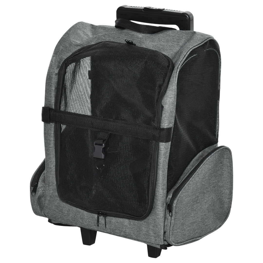 Pet Travel Backpack Bag Cat Puppy Dog Carrier w/ Trolley and Telescopic Handle Portable Stroller Wheel Luggage Bag (Grey)