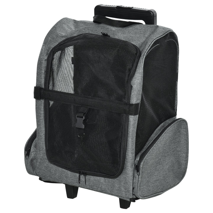 Pet Travel Backpack Bag Cat Puppy Dog Carrier w/ Trolley and Telescopic Handle Portable Stroller Wheel Luggage Bag (Grey)