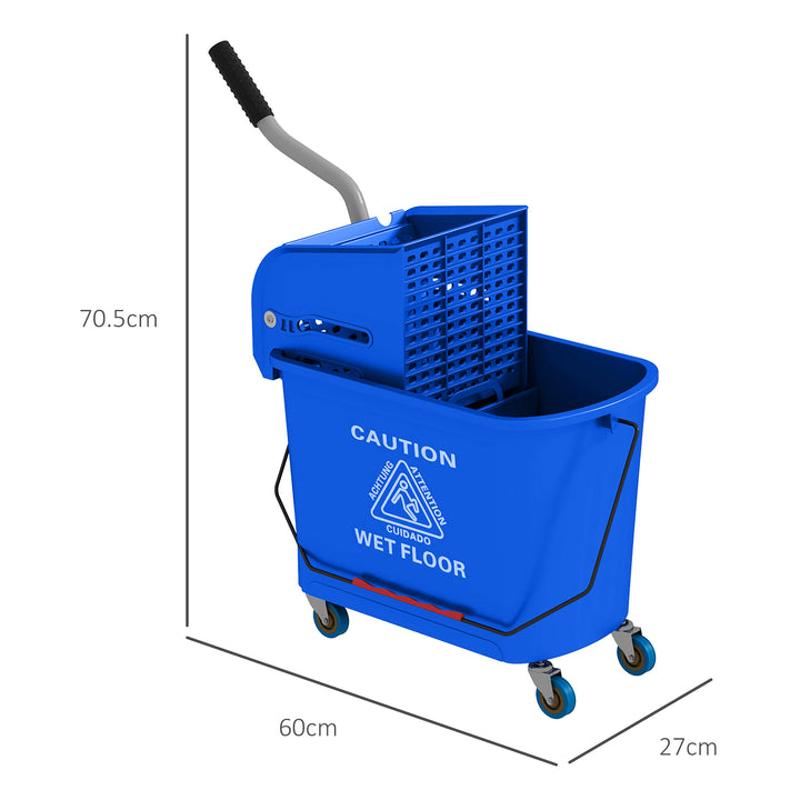 20L Compact Mop Bucket on Wheels, with Water Separation Panel - Blue
