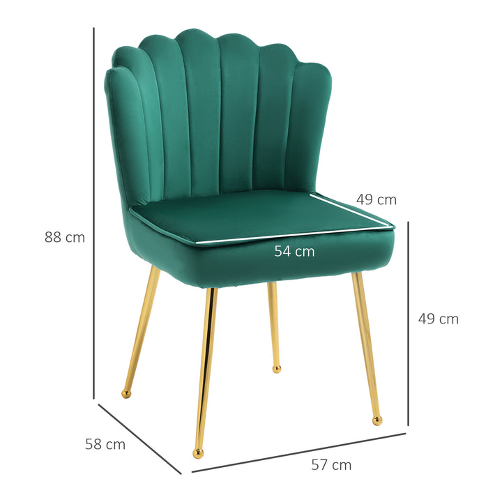 Shell Dining Chairs Set of 2, Upholstered Kitchen Chairs with Gold Metal Legs and Backrest, Velvet Fabric Lounge Leisure Chairs for Living Room, Reception Room, Green