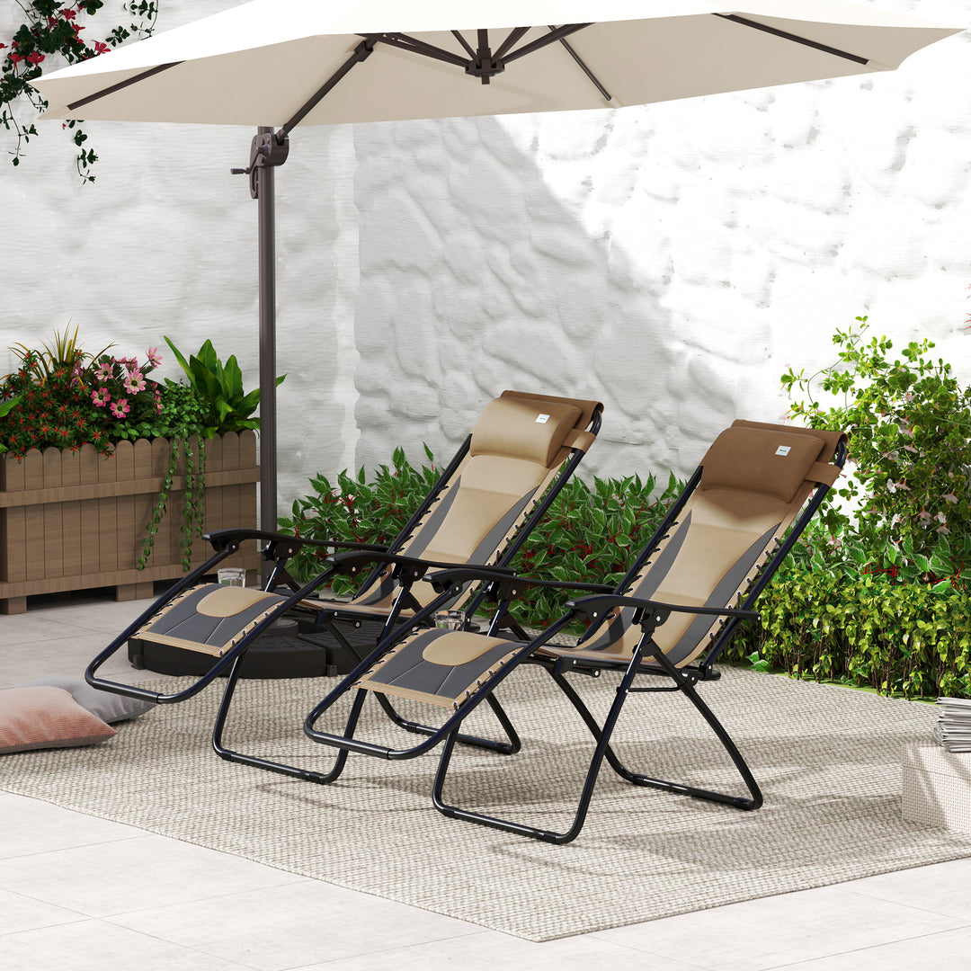 Zero Gravity Lounger Chair Set of 2, Folding Reclining Patio Chair with Padded Seat, Cup Holder, Soft Cushion and Headrest for Poolside, Camping, Coffee