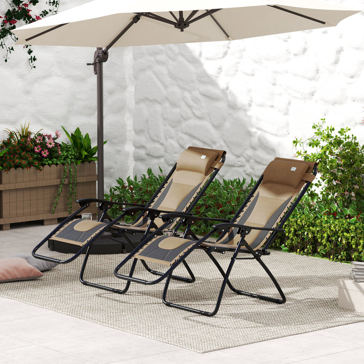 Zero Gravity Lounger Chair Set of 2, Folding Reclining Patio Chair with Padded Seat, Cup Holder, Soft Cushion and Headrest for Poolside, Camping, Coffee