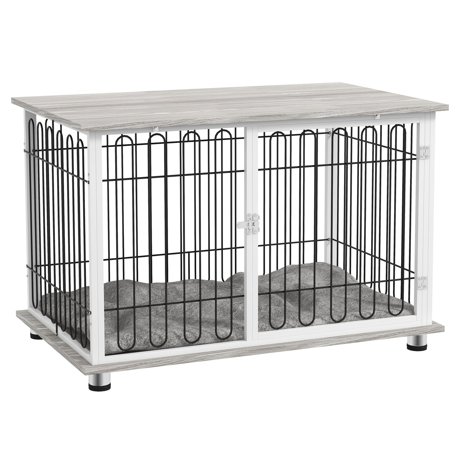 Indoor Dog Crate Furniture, Side End Table, with Soft Washable Cushion, Lockable Doors, for Large Dogs