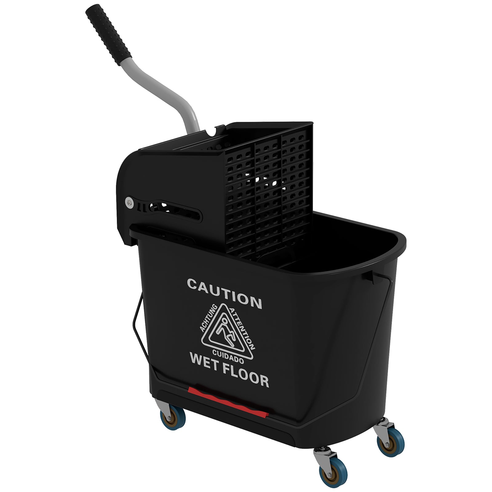 20L Compact Mop Bucket on Wheels, with Water Separation Panel - Black