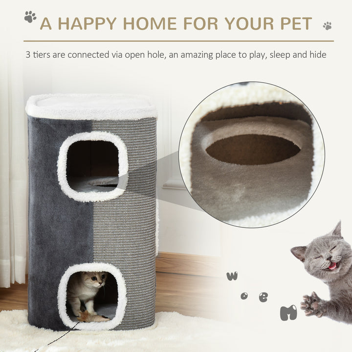 PawHut Sisal Cat Barrel with Soft Plush & Lamb Fleece Grey | Aosom UK