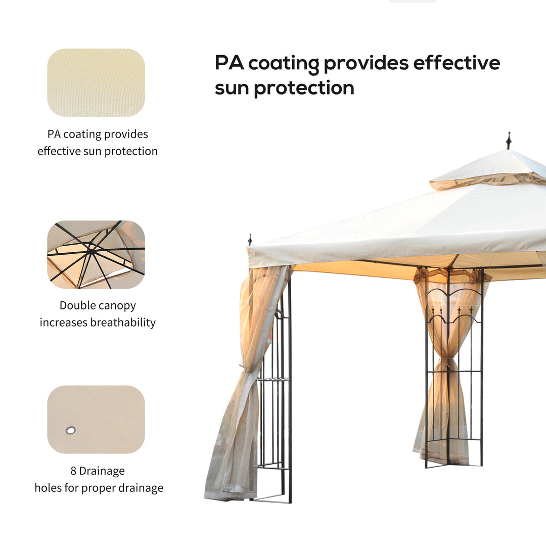 Outsunny Garden Gazebo: Double Top Canopy, 300x300cm, Outdoor Patio Event Tent with Mesh Curtain, Beige