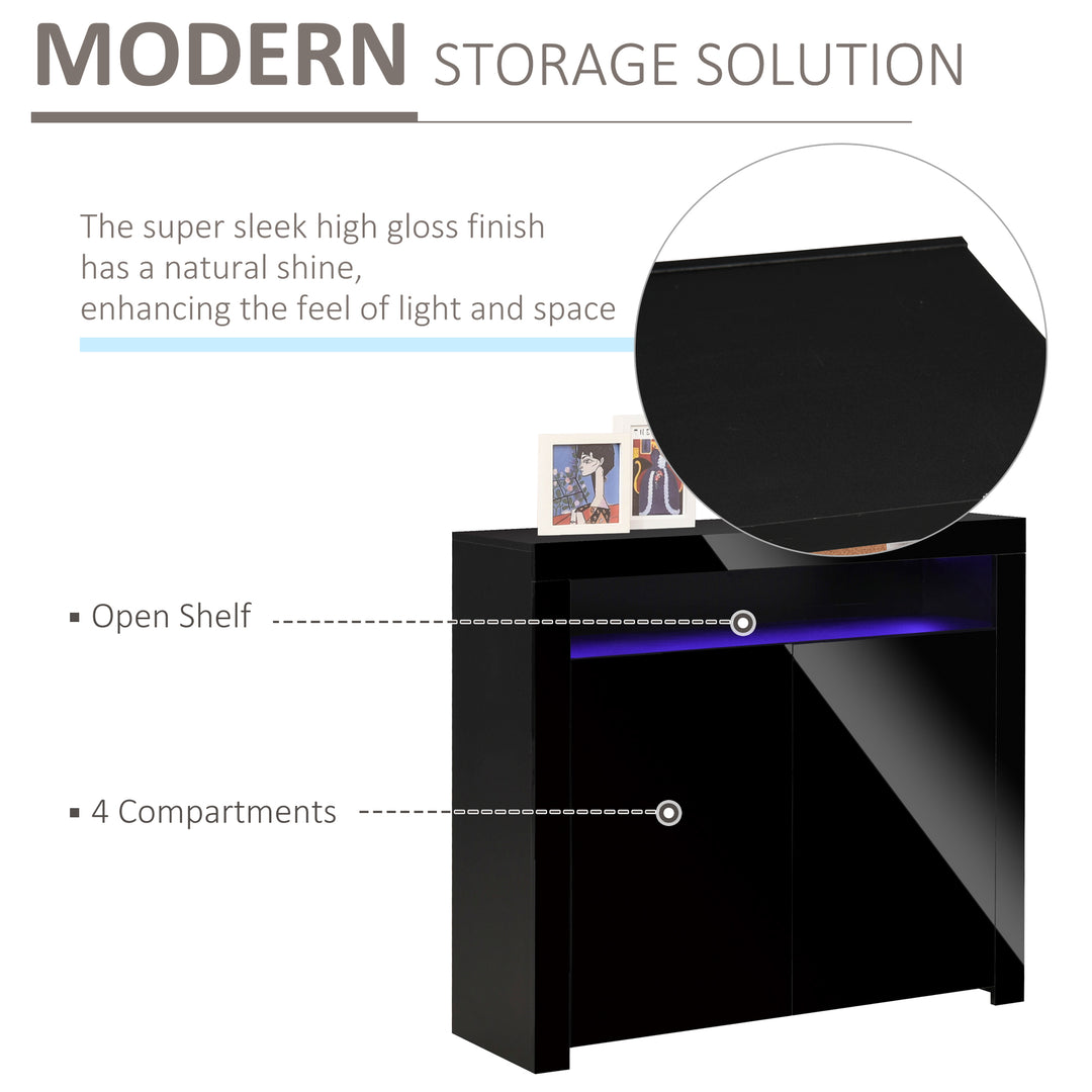 LED Storage Cabinet, Cupboard with High Gloss Front and RGB Lighting, Modern Sideboard for Entryway, Dining Area, Living Room, Black