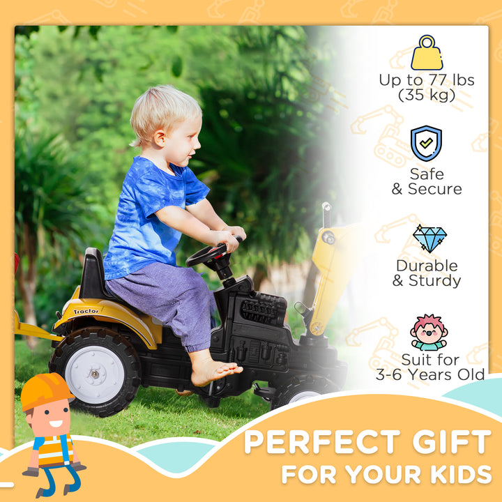Kids Ride-On Construction Car, with Horn and Detachable Trailer - Yellow
