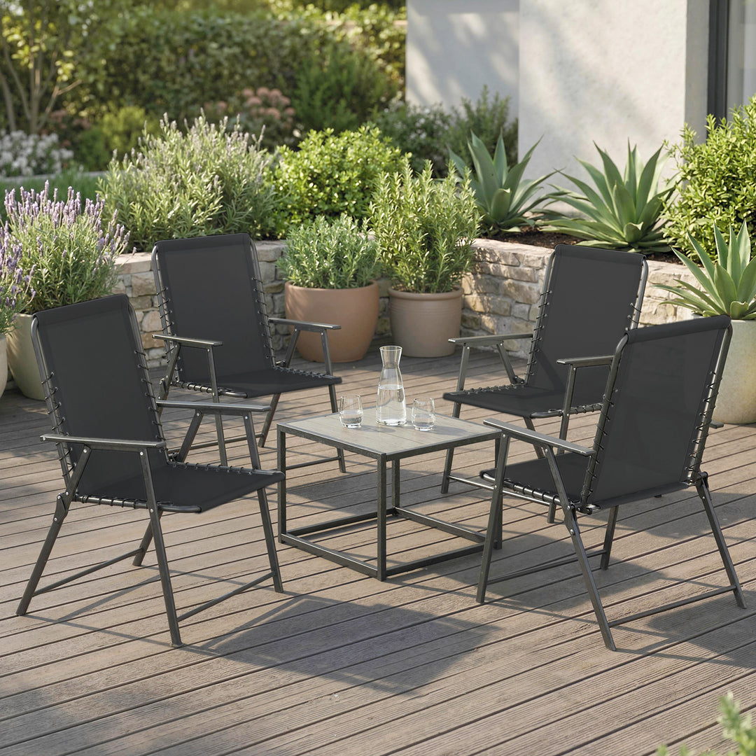 Folding Garden Chairs Set of 4, Outdoor Dining Chairs with Wide Textel