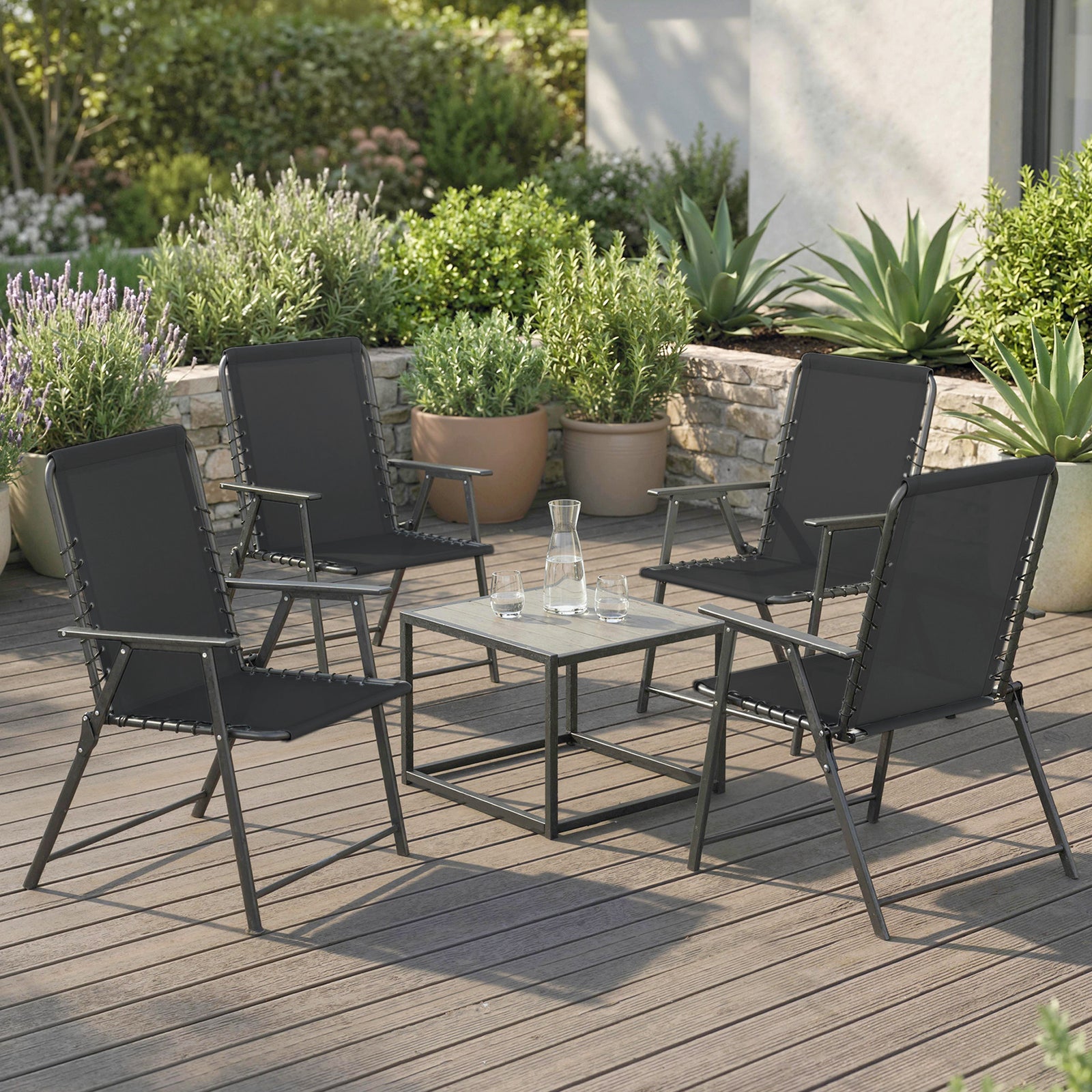 Folding Garden Chairs Set of 4, Outdoor Dining Chairs with Wide Textel