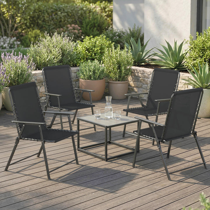 Folding Garden Chairs Set of 4, Outdoor Dining Chairs with Wide Textel