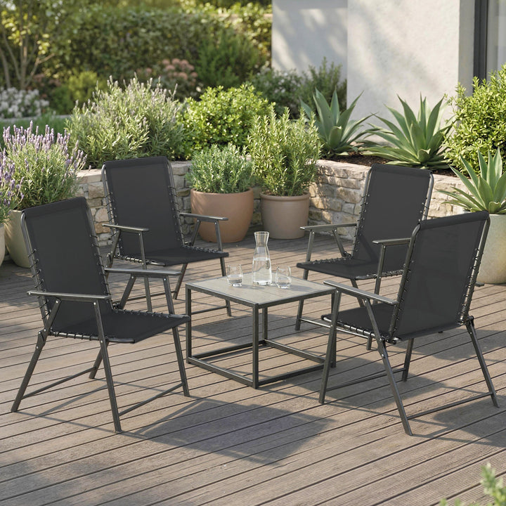 Folding Garden Chairs Set of 4, High Back and Armrests