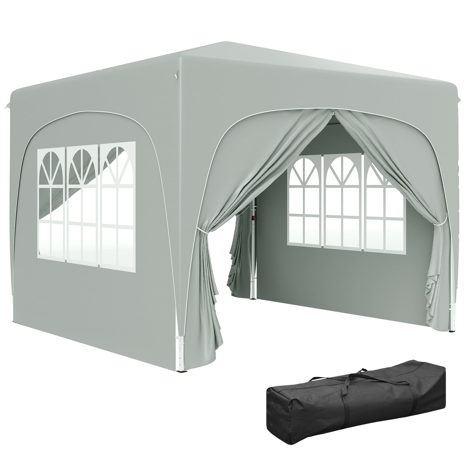 3 x 3m Pop-Up Gazebo Shelter, with Accessories - Light Grey