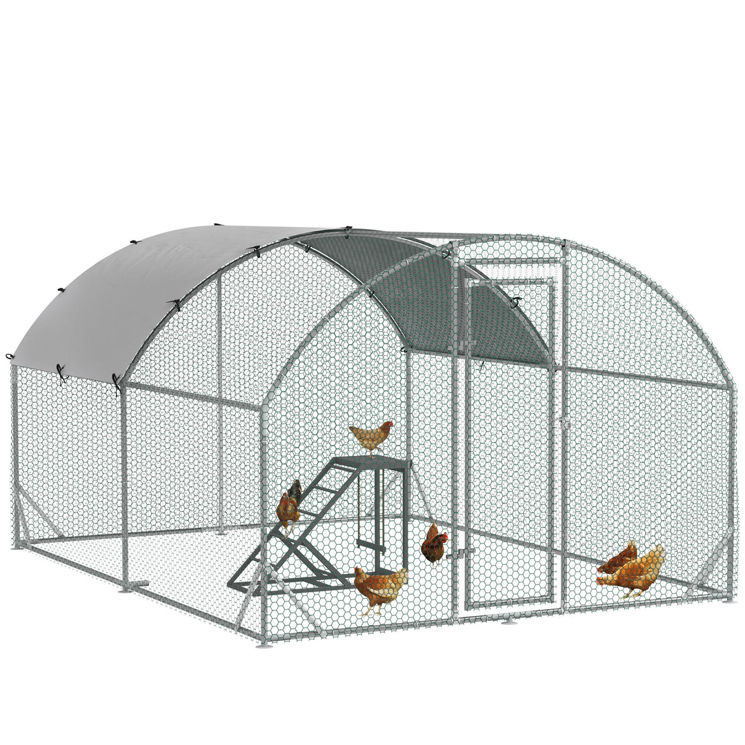 Walk In Chicken Run with Chicken Activity Shelf and Cover, 2.8 x 3.8 x 2m