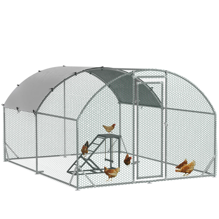 Walk In Chicken Run with Chicken Activity Shelf and Cover, 2.8 x 3.8 x 2m