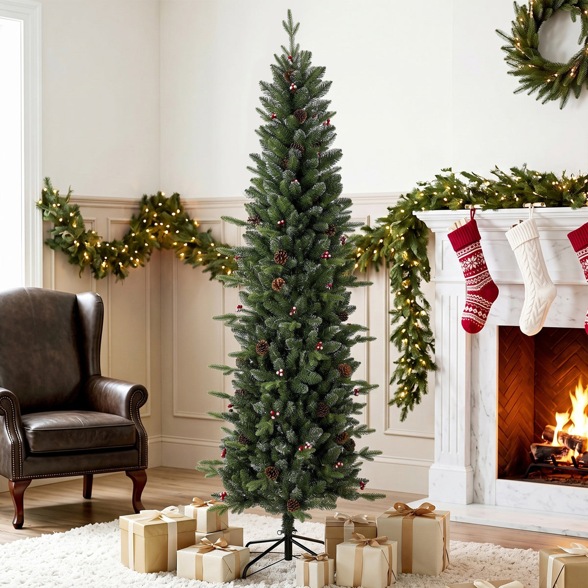 Slim Gracious Pine Xmas Tree, 7ft/210cm Artificial Christmas Tree - view 2