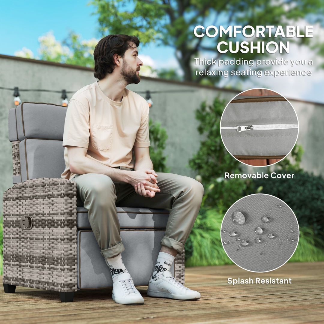145° Reclining Rattan Armchair, with Footrest - Mixed Grey/Grey