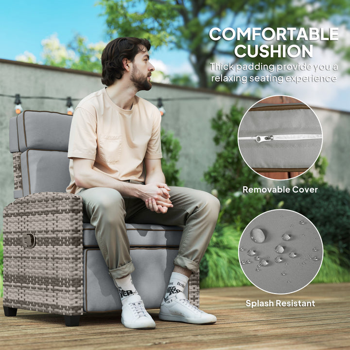 145° Reclining Rattan Armchair, with Footrest - Mixed Grey/Grey