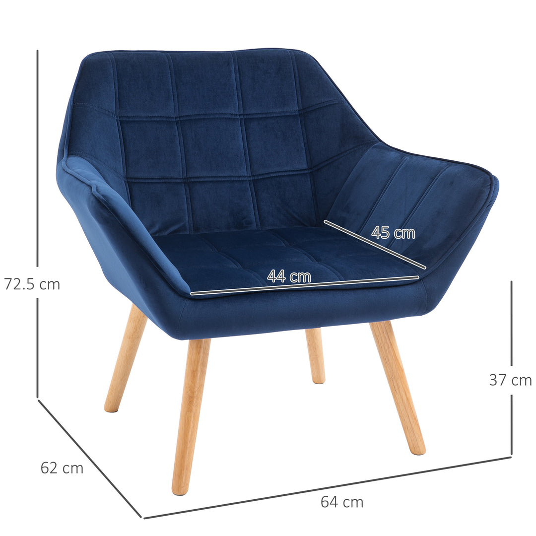Armchair Accent Chair, Vanity Chair with Wide Arms, Slanted Back, Padding, Metal Frame, Wooden Legs, Home Bedroom Furniture Seating, Set of 2, Blue