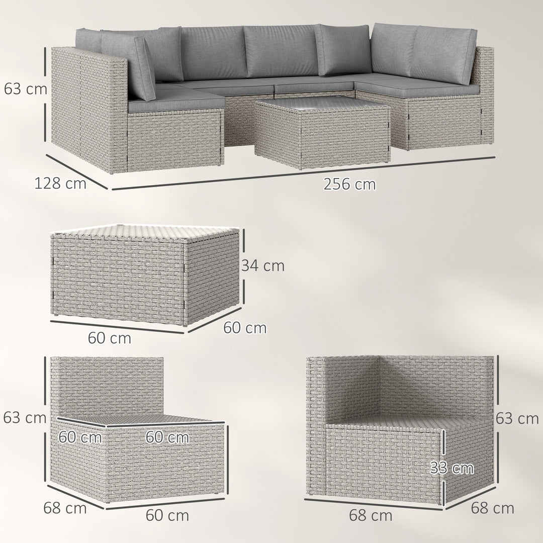Seven-Piece Modular Rattan Set - Grey