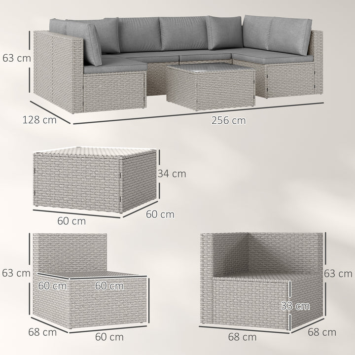 Seven-Piece Modular Rattan Set - Grey