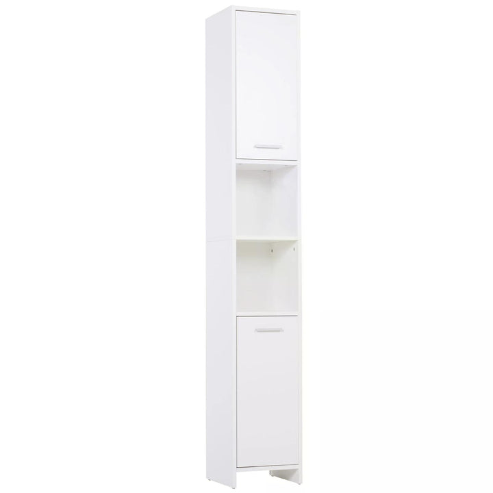 HOMCOM Slim Bathroom Tall Cabinet, High Floor Cabinet Unit for Bathroom, Freestanding Storage Cabinet with 2 Doors and Shelves, White | Aosom UK