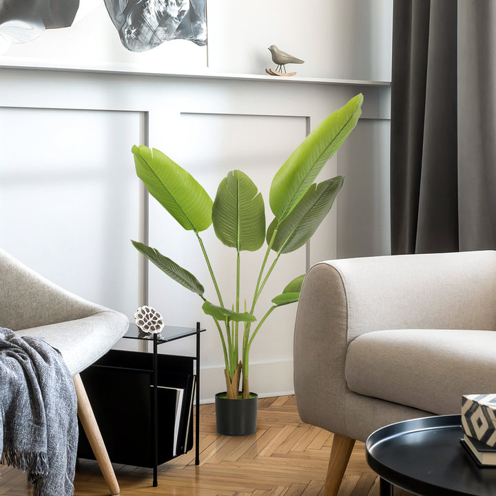 109cm Artificial Bird of Paradise Plant, Faux Banana Leaf Tree with PEVA Leaves and Flocking, Decorative Palm Tree in Pot for Home Office Decor, Green