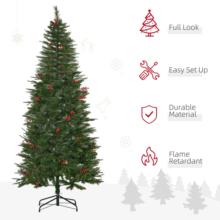 7ft Pencil Artificial Christmas Tree with Realistic Branches, Red Berries, Auto Open, Green