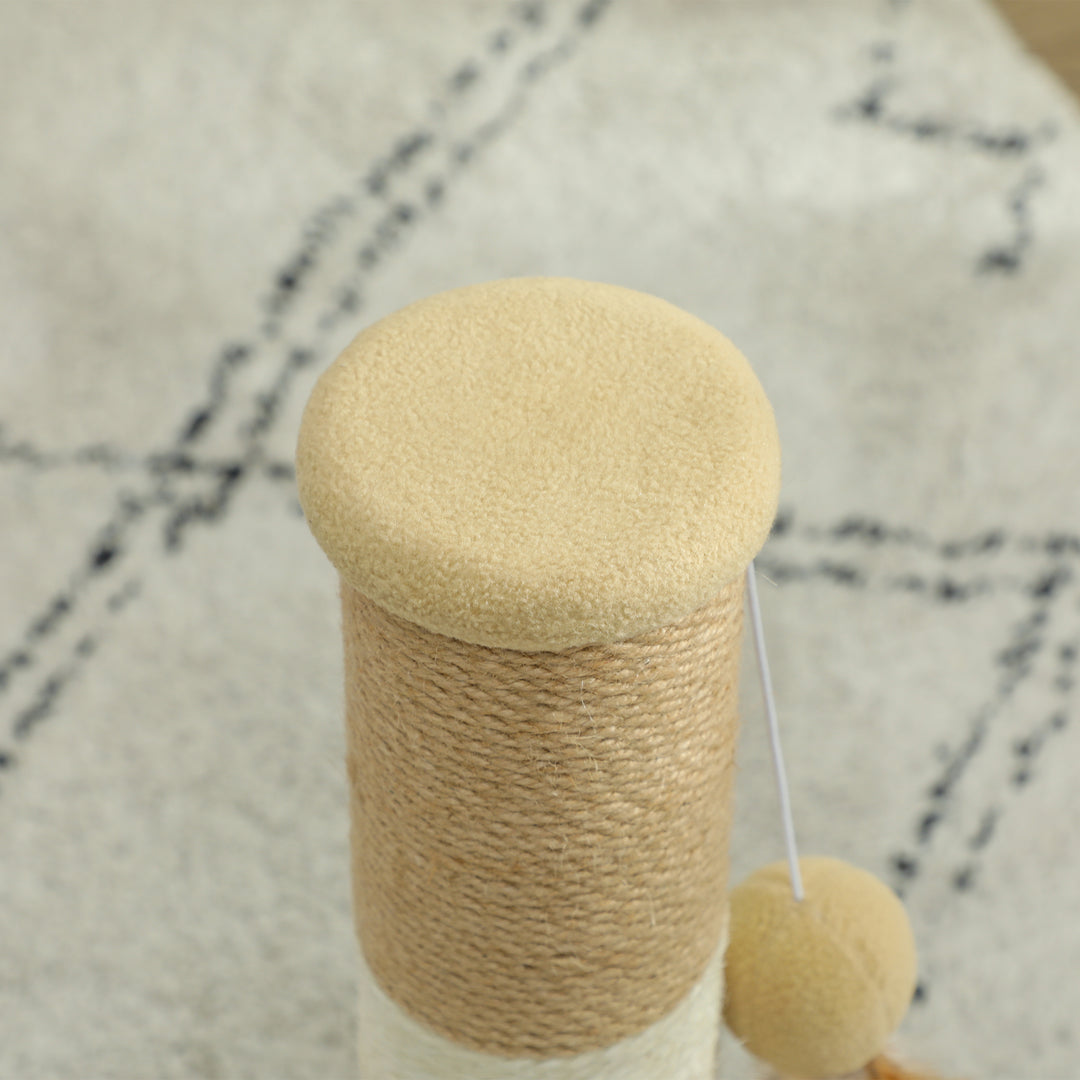 Cat Scratching Post for Indoor Cats, 47cm Tall Cat Scratcher with Jute Sisal Rope, Hanging Toy Ball, Feather, Brown