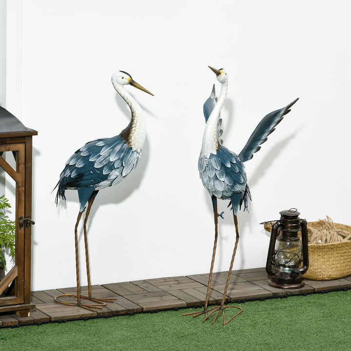 Heron Garden Statues, Standing Garden Ornament, Metal Garden Gift with
