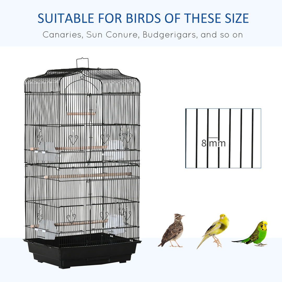 MCL Large Metal Bird Cage with Stand, Perches, Food Bowls, Swing, for Budgies, Parakeets, Black
