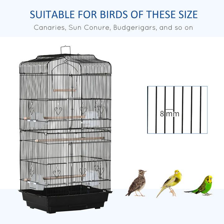 MCL Large Metal Bird Cage with Stand, Perches, Food Bowls, Swing, for Budgies, Parakeets, Black
