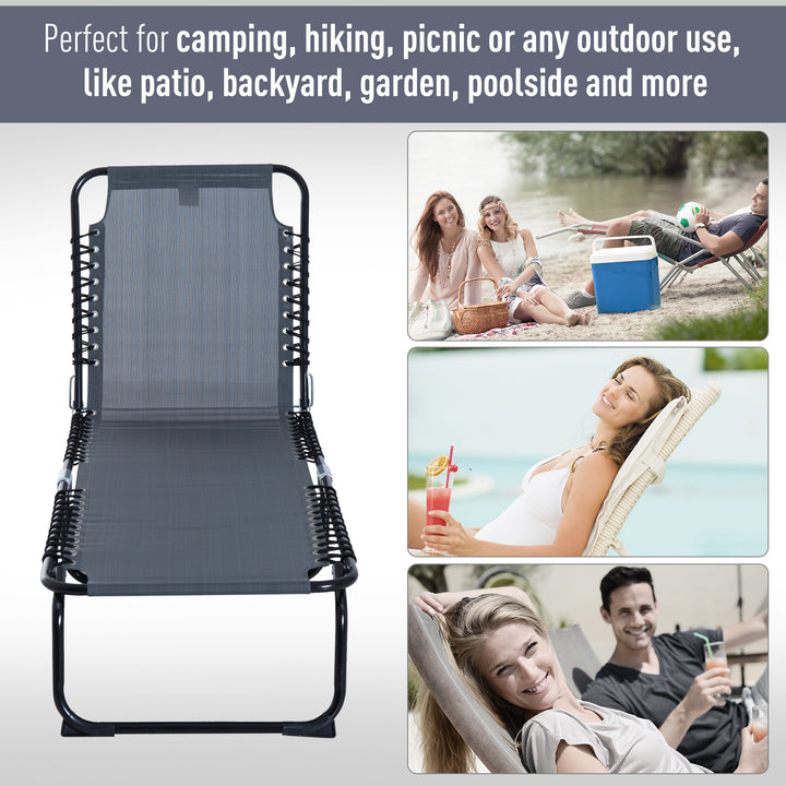 Foldable Sun Lounger, Outdoor 4 Level Adjustable Backrest Reclining Chaise Chair, Steel Frame Recliner Chair for Camping, Hiking, Grey