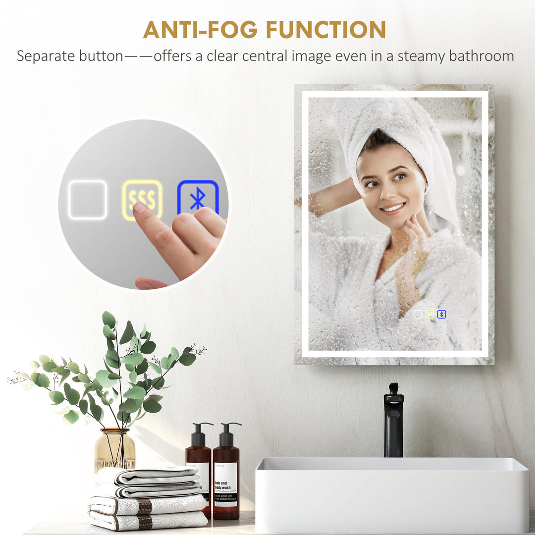 50 x 70 cm Anti-Fog LED Bathroom Mirror, with Bluetooth - Silver Tone