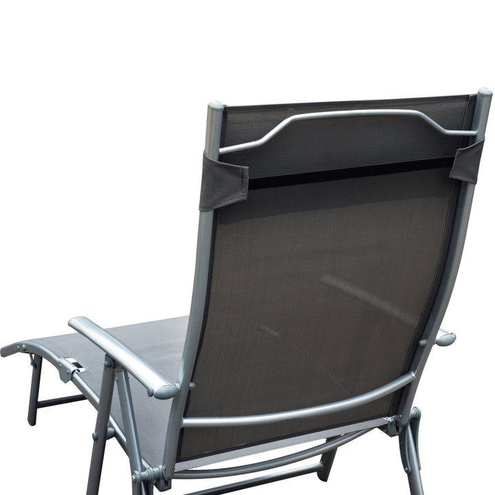 Sun Lounger Steel Frame Outdoor Folding Chaise Texteline Lounge Chair Recliner with Headrest & 7 Levels Adjustable Backrest, Grey