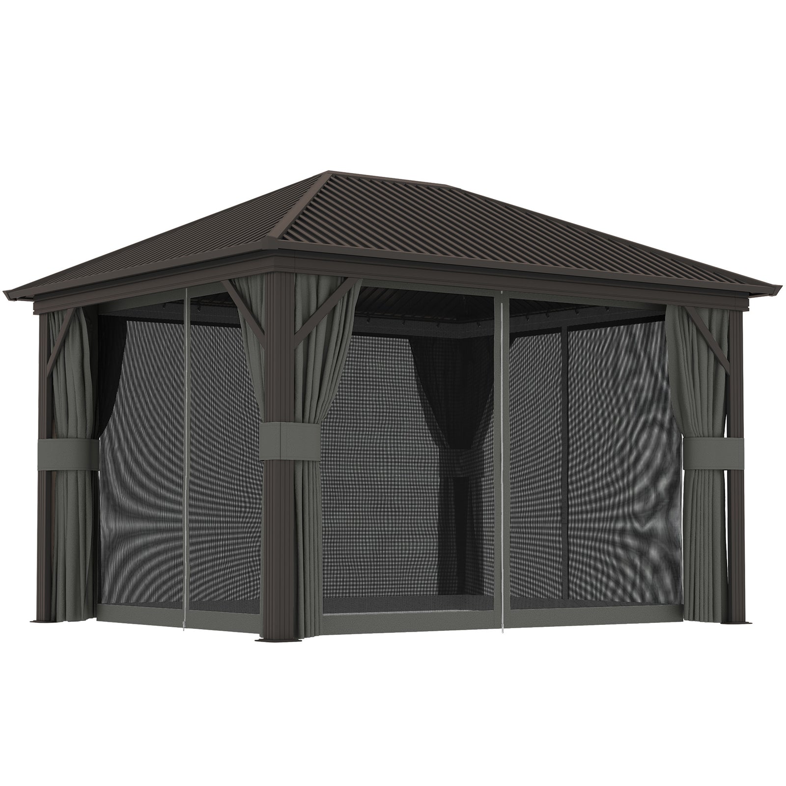 3.6 x 3 m Aluminium Hardtop Gazebo, with Accessories - Dark Grey