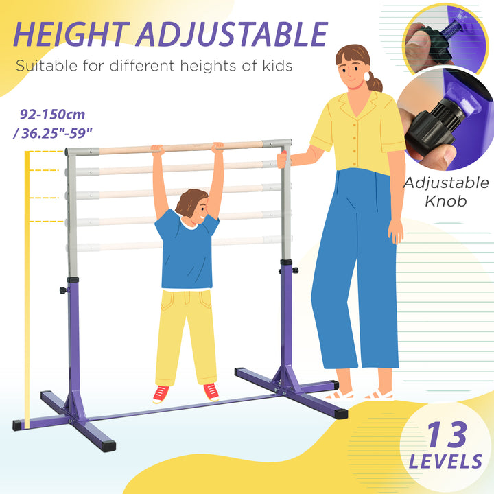 HOMCOM Steel Frame Adjustable Horizonal Gymnastics Bar For Kids Home Gym Training Children Junior Kip High Bar Fitness Purple | Aosom UK