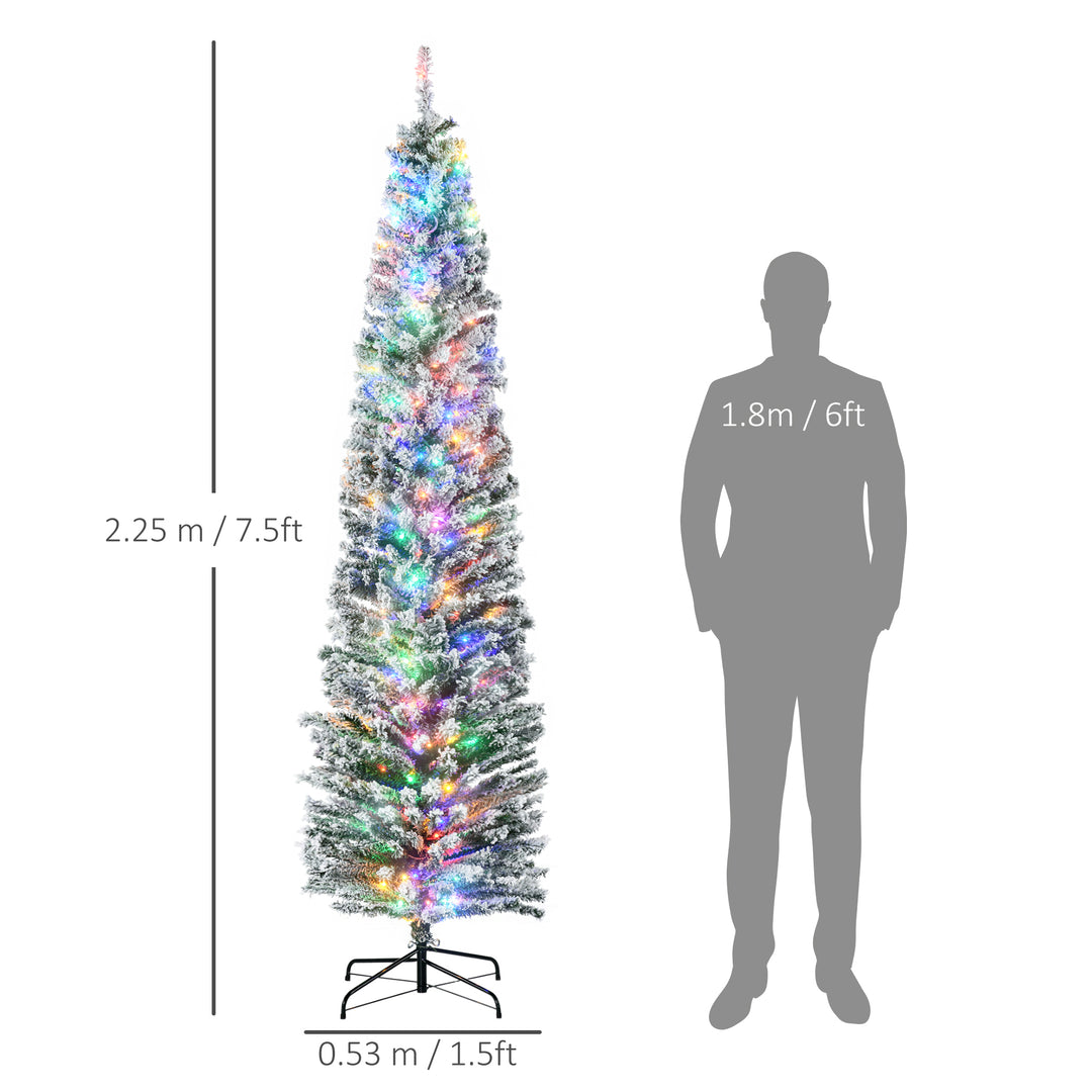 7.5' Artificial Prelit Christmas Trees Holiday Décor with Colourful LED Lights, Flocked Tips, Berry, Pine Cone