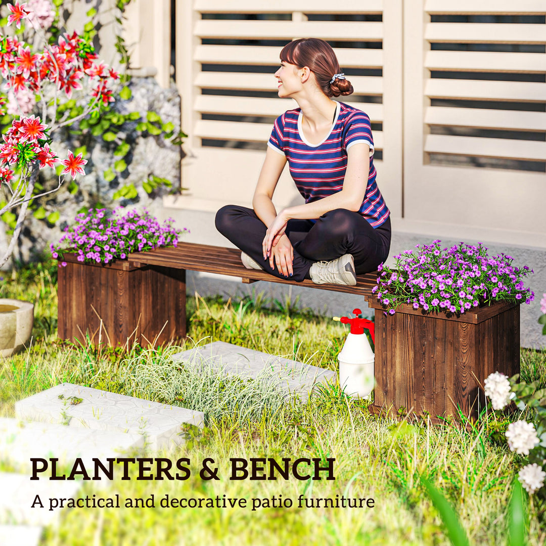Wooden Garden Planter &amp; Bench Combination Garden Raised Bed Patio Park
